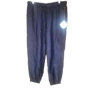 NWT Knox Rose Multi-Pocket Cargo Navy Jogger Elastic Waist Pants Relaxed - Sz M